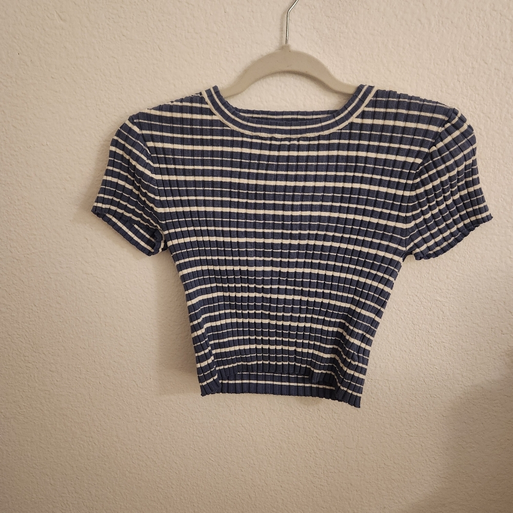 H&M Navy and White Striped Crop Top